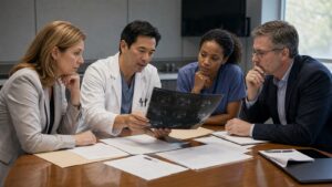 Healthcare safety team reviewing the impact of an explainable AI decision