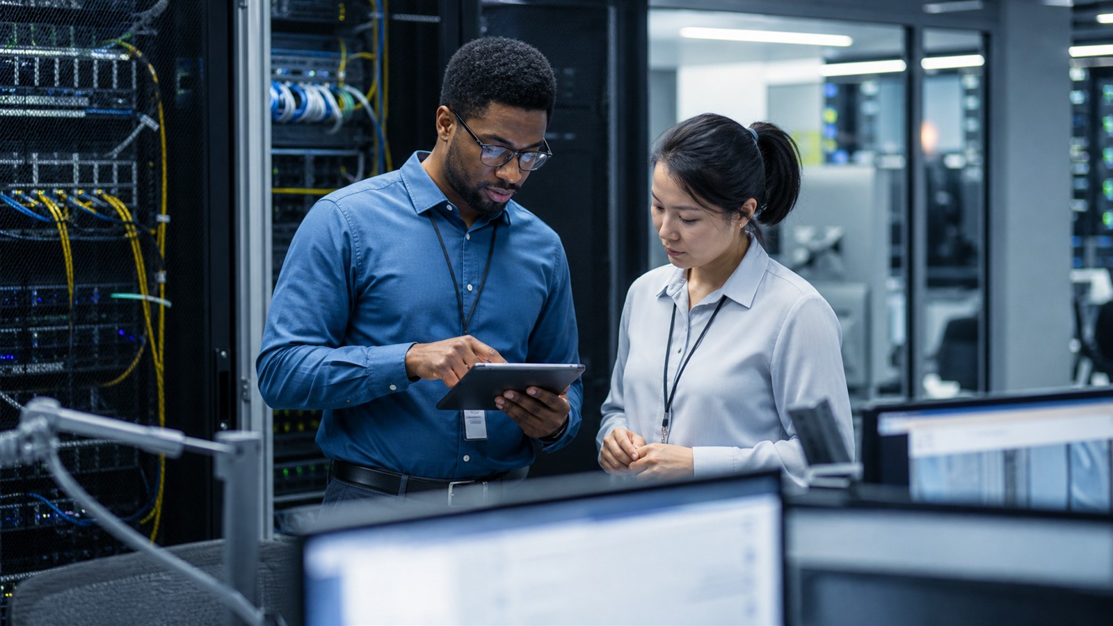 Health data engineering team monitoring secure hospital data infrastructure