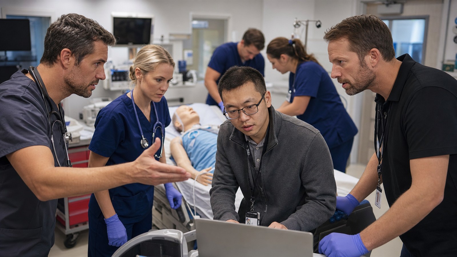 Medical team testing an AI model during a simulated clinical emergency